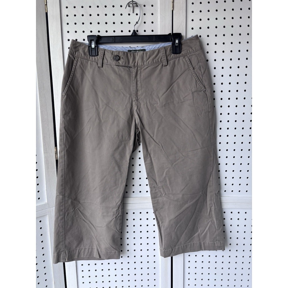 Eddie Bauer Women's 8 Brown Chino Khaki Capri Pants Cotton Spandex